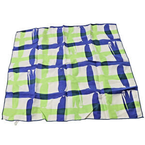 VTG 100% Silk Green Blue White Check Plaid Handkerchief Square‎ Scarf Retro Art